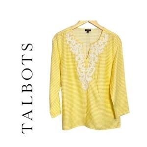Talbots Yellow Striped Long Sleeve 100% Linen Shirt Size Small